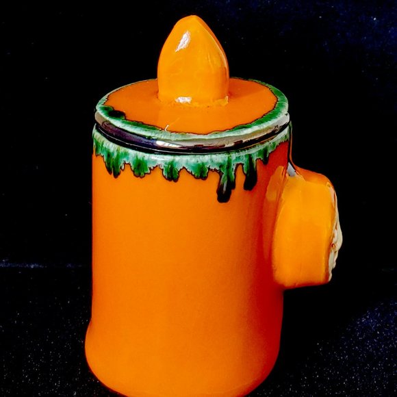 Handmade Small Ceramic Moon Face Stash Jar, Tigerlily Orange - Picture 5 of 9